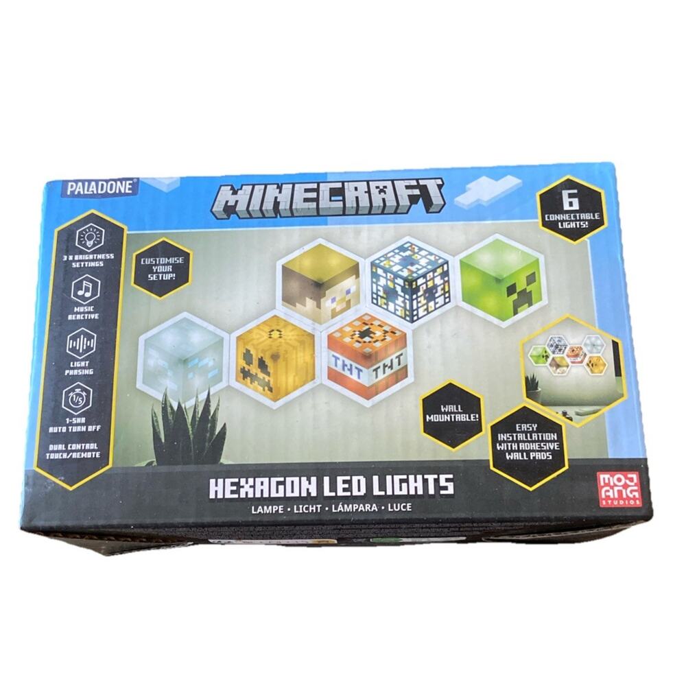Paladone Minecraft Hexagon LED Block Lights Customizable Decor Remote 6 Cubes